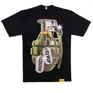 AALOCS Grenade Graphic Tee Black Gold Size L NWT